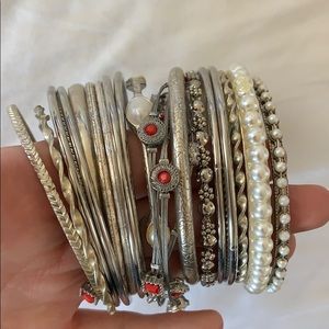 Silver bangle stack